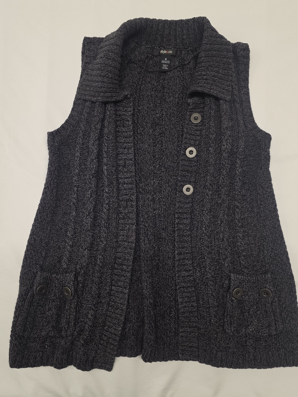 Style&Co Women's Charcoal Knit Button-Front Sleeveless Sweater Vest